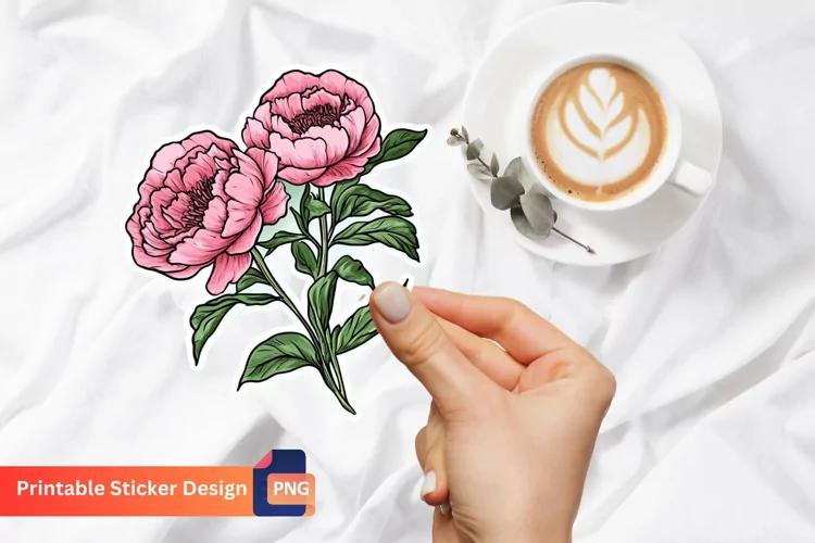 Peonies Sticker, Elegant Peonies Flower Sticker