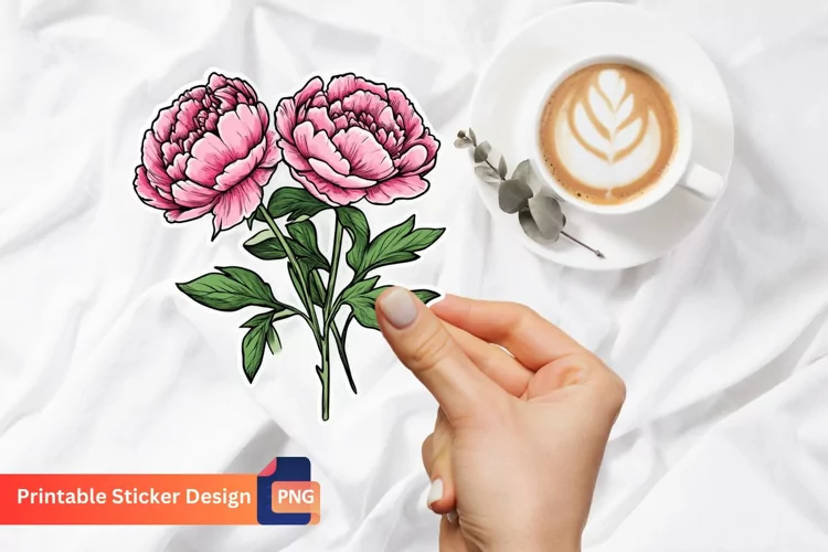 Peonies Sticker, Elegant Peonies Flower Sticker