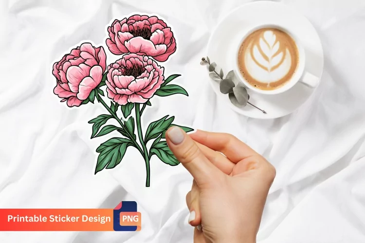 Peonies Sticker, Elegant Peonies Flower Sticker