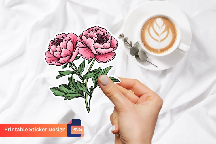Peonies Sticker, Botanical Sticker, Floral Sticker example image 1