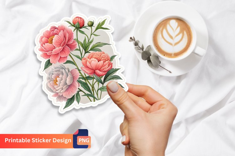 Peonies Sticker, Botanical sticker, Flower Sticker example image 1