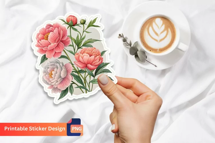 Peonies Sticker, Botanical sticker, Flower Sticker