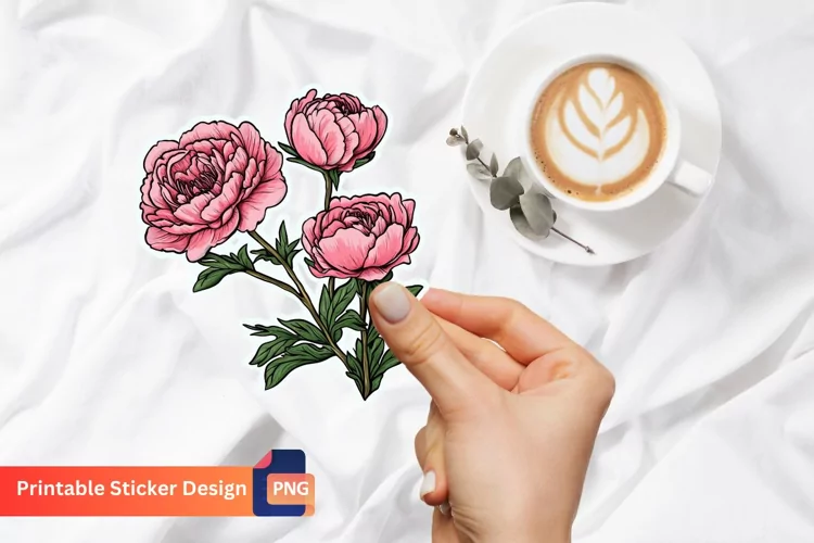 Peonies Sticker, Botanical Sticker, Floral Sticker