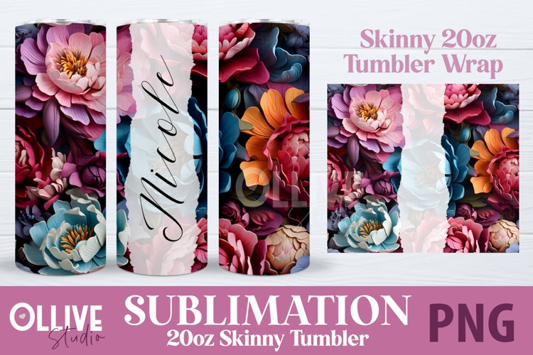 Peonies 3D Flowers Tumbler Wrap Sublimation PNG