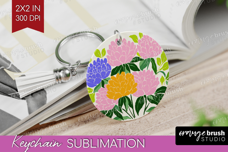 Peony Modern Floral Keychain PNG Sping Flower Keychain