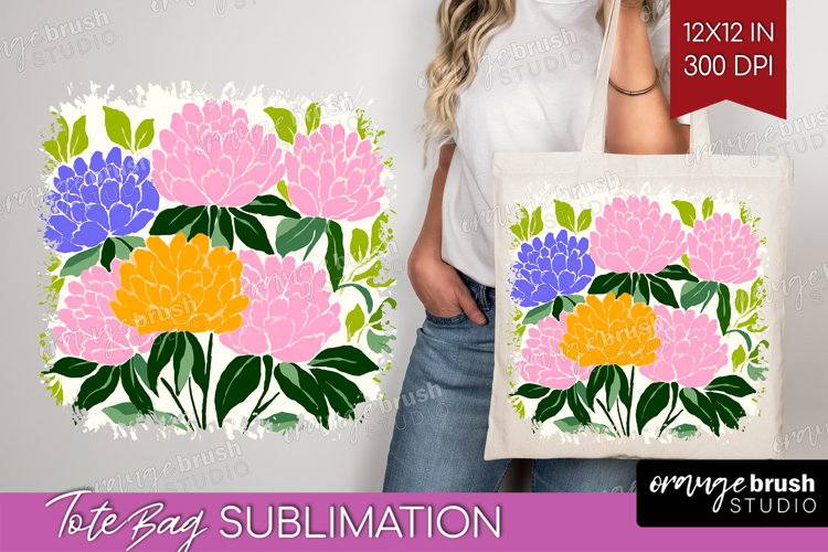 Peony Modern Floral Tote Bag Sping Flower Tote Bag PNG