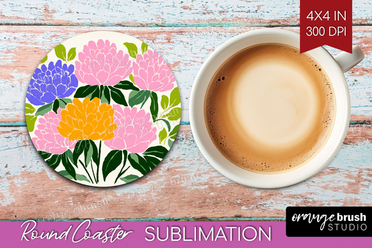 Peony Modern Floral Round Coaster Sping Flower Coaster PNG