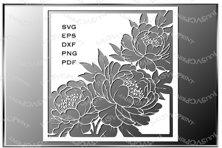 Peony Laser cut svg Flowers Coaster Stencil. Engraving. cnc