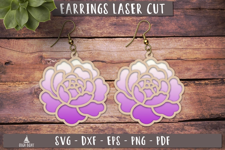 Peony Flower Earrings SVG Floral Laser Cut design