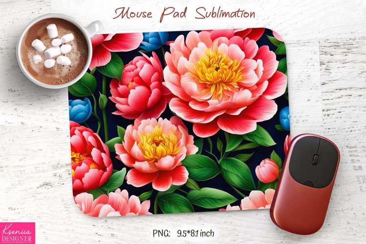 Bright Pink Peony Design|Flower Mouse Pad Sublimation example image 1