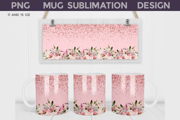 Peony Glitter Mug Sublimation | Mothers Day Mug Wrap