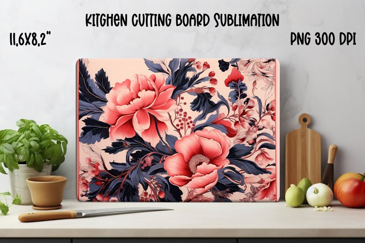Peonies kitchen cutting glass board sublimation PNG design
