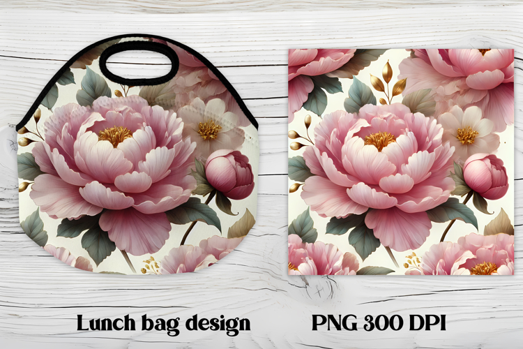 Flower peony gold lunch bag design | Floral lunch bag design