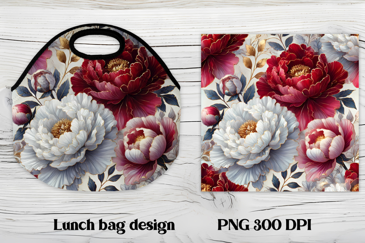 Flower peony gold lunch bag design | Floral lunch bag design