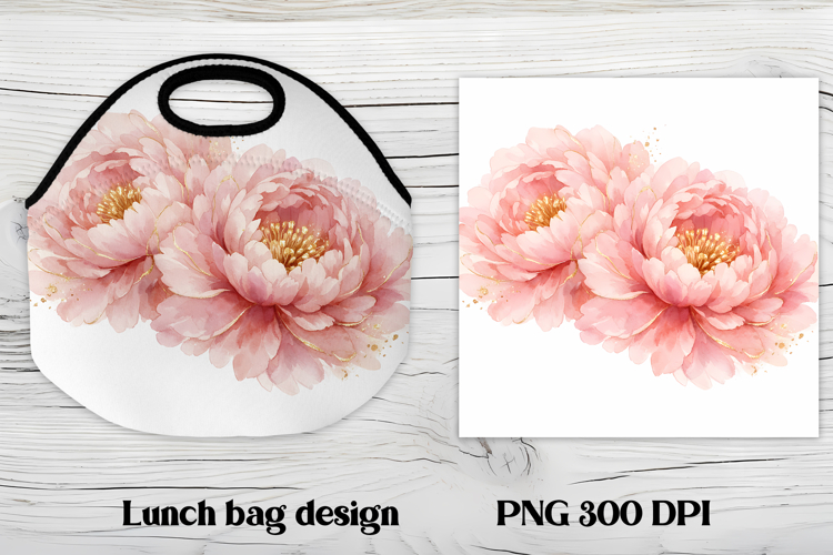 Flower peony gold lunch bag design | Floral lunch bag design