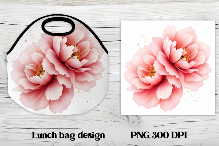 Flower peony gold lunch bag design | Floral lunch bag design