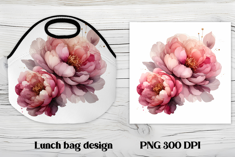 Flower peony gold lunch bag design | Floral lunch bag design