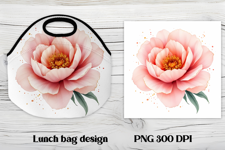 Flower peony gold lunch bag design | Floral lunch bag design