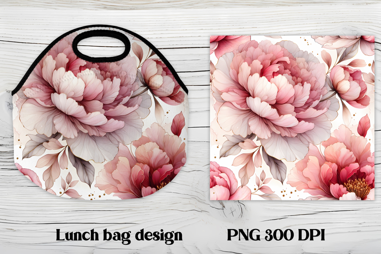 Flower peony gold lunch bag design | Floral lunch bag design