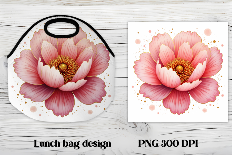 Flower peony gold lunch bag design | Floral lunch bag design