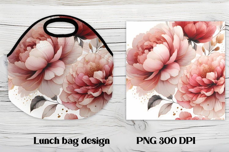 Flower peony gold lunch bag design | Floral lunch bag design