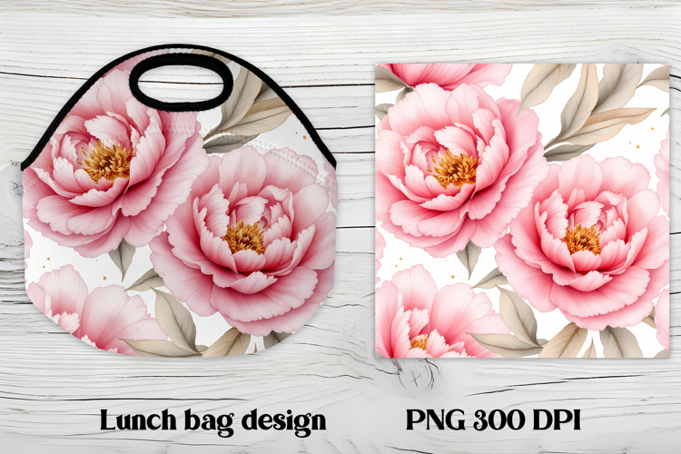 Flower peony gold lunch bag design | Floral lunch bag design