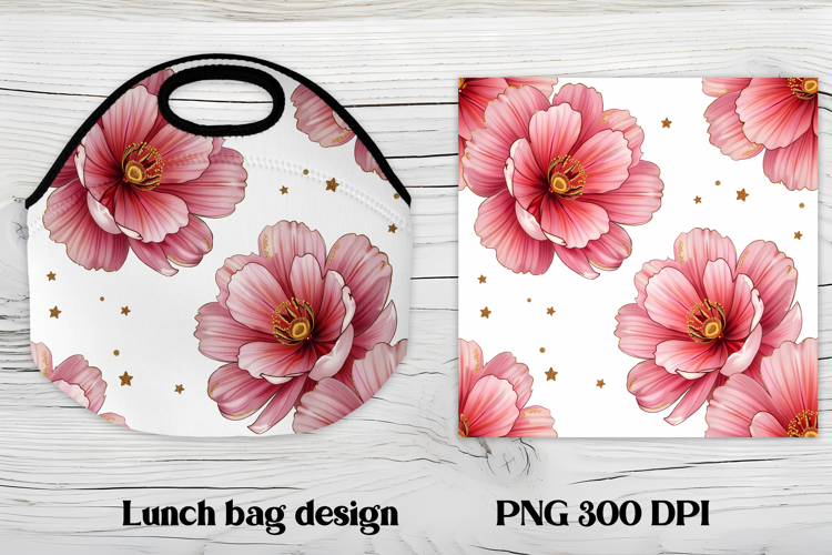 Flower peony gold lunch bag design | Floral lunch bag design