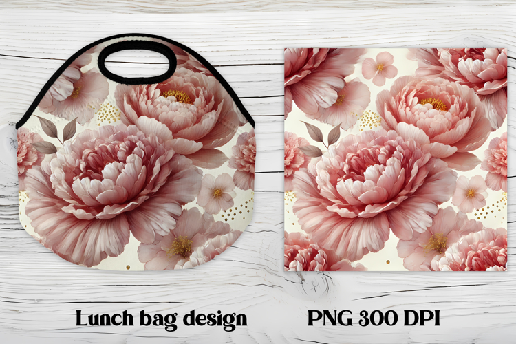 Flower peony gold lunch bag design | Floral lunch bag design