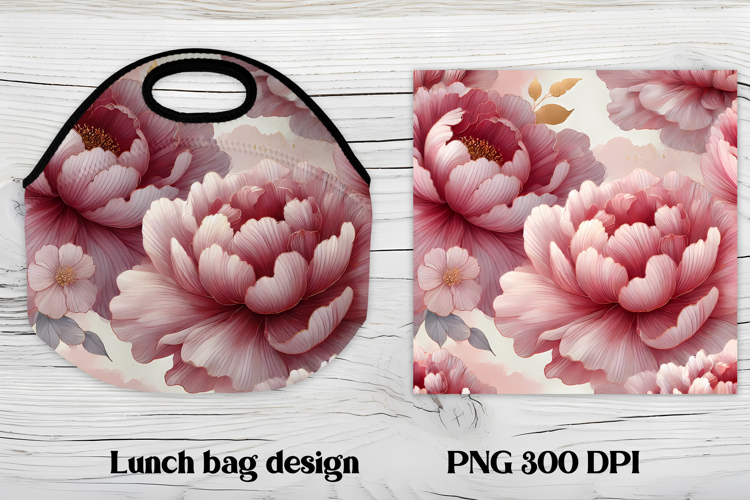 Flower peony gold lunch bag design | Floral lunch bag design
