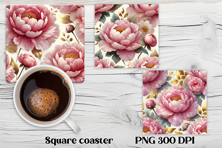 Peony flower square coaster | Summer coaster PNG design