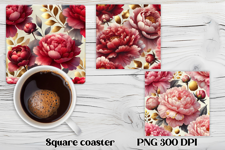 Peony flower square coaster | Summer coaster PNG design
