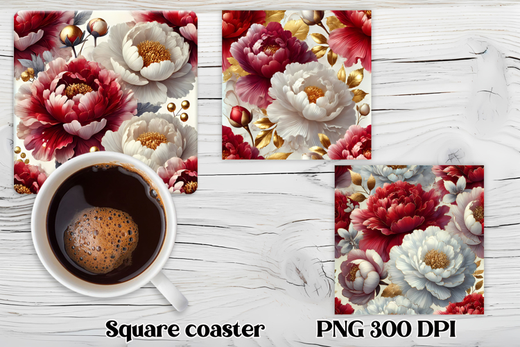 Peony flower square coaster | Summer coaster PNG design