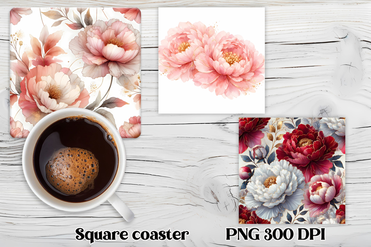 Peony flower square coaster | Summer coaster PNG design