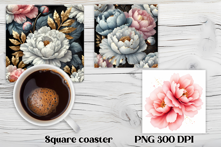 Peony flower square coaster | Summer coaster PNG design