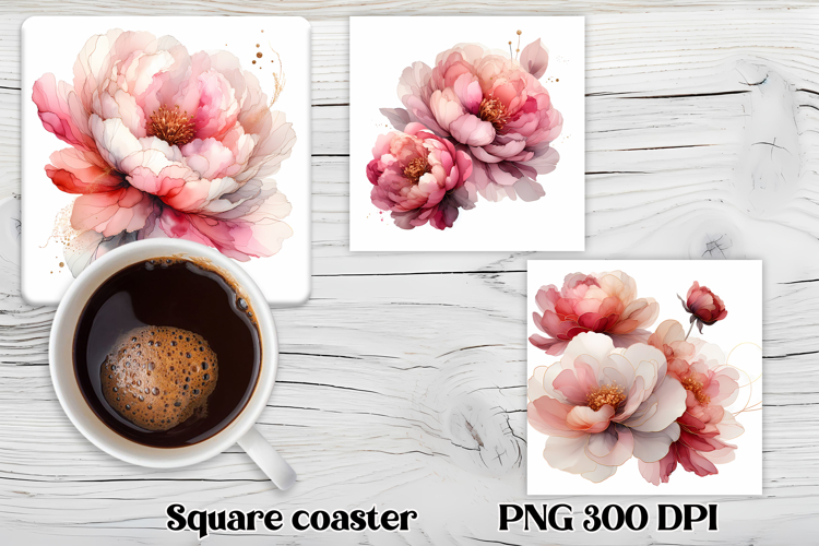 Peony flower square coaster | Summer coaster PNG design