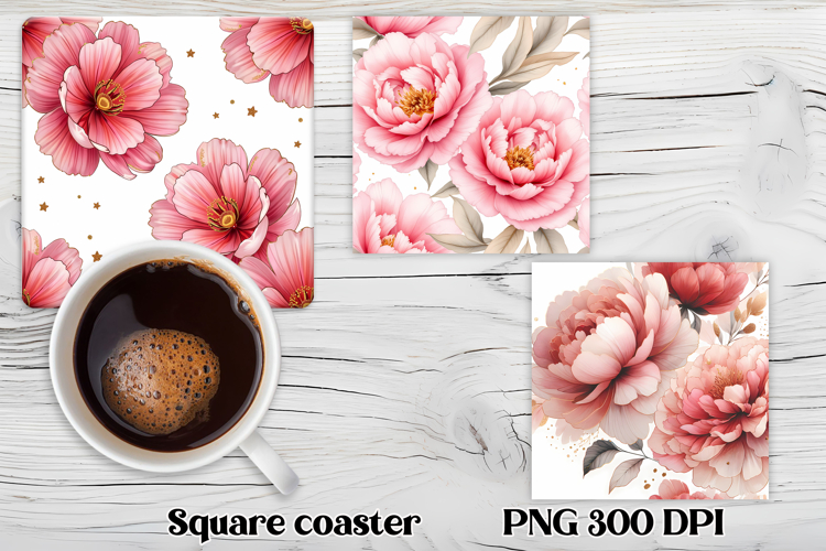 Peony flower square coaster | Summer coaster PNG design