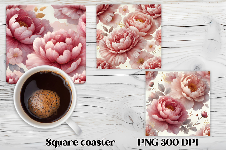Peony flower square coaster | Summer coaster PNG design