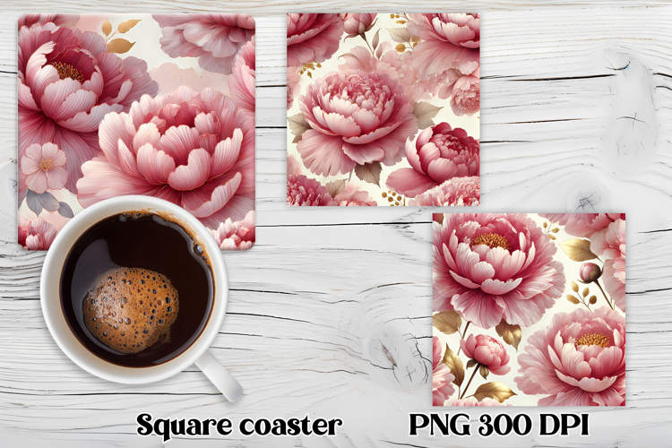 Peony flower square coaster | Summer coaster PNG design