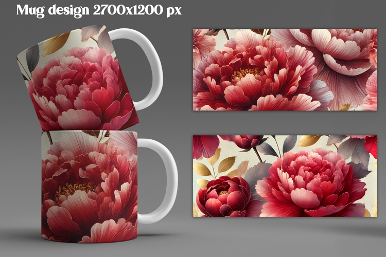 Peony flower mug wrap sublimation | Flower mug background