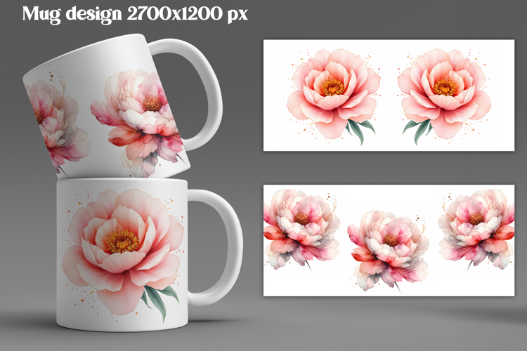 Peony flower mug wrap sublimation | Flower mug background