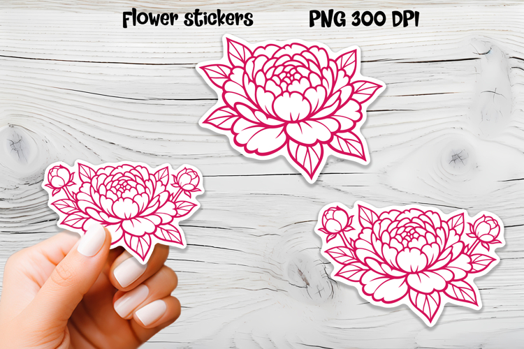 Peony flower sticker printable | Floral sticker PNG design