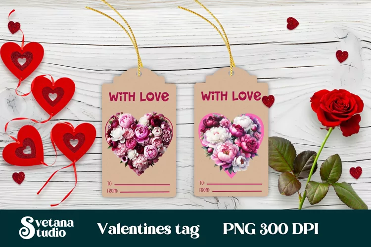 Valentines gift tags printable | Flower peonies gift tag PNG