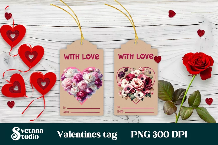 Valentines gift tags printable | Flower peonies gift tag PNG