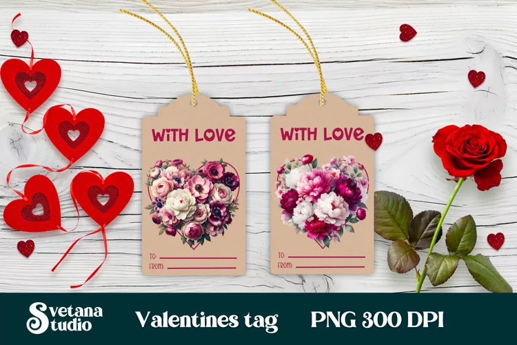 Valentines gift tags printable | Flower peonies gift tag PNG