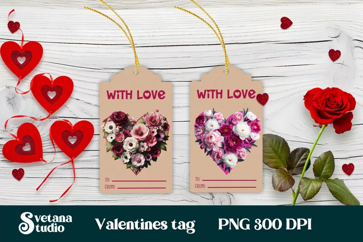 Valentines gift tags printable | Flower peonies gift tag PNG