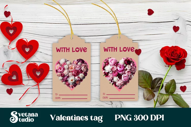 Valentines gift tags printable | Flower peonies gift tag PNG
