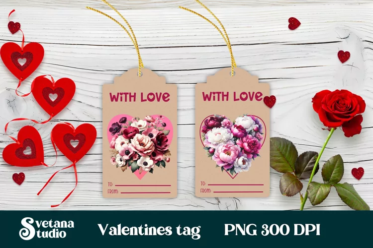 Valentines gift tags printable | Flower peonies gift tag PNG