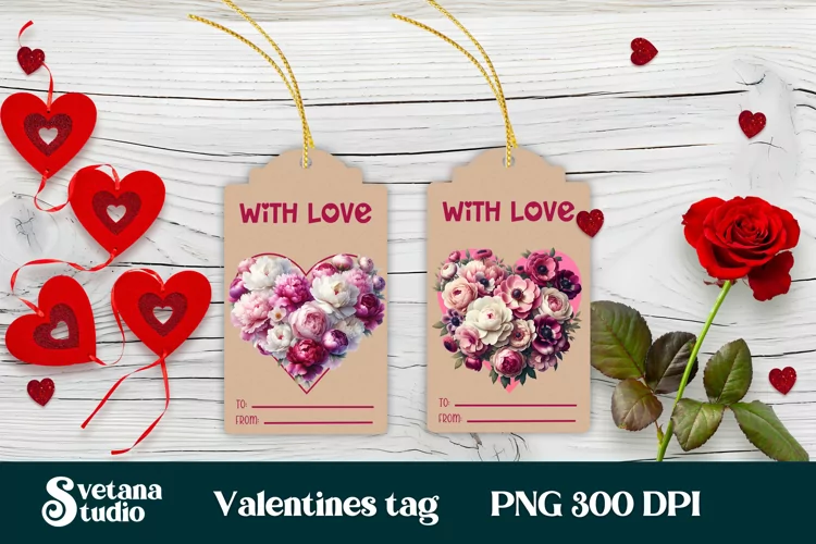 Valentines gift tags printable | Flower peonies gift tag PNG