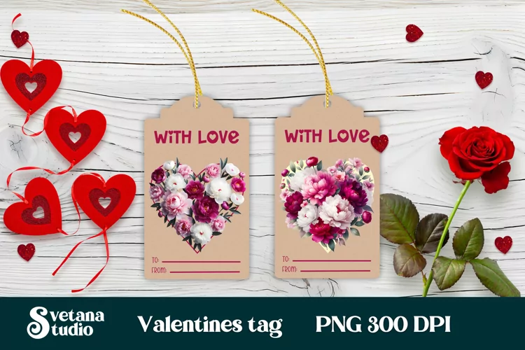 Valentines gift tags printable | Flower peonies gift tag PNG