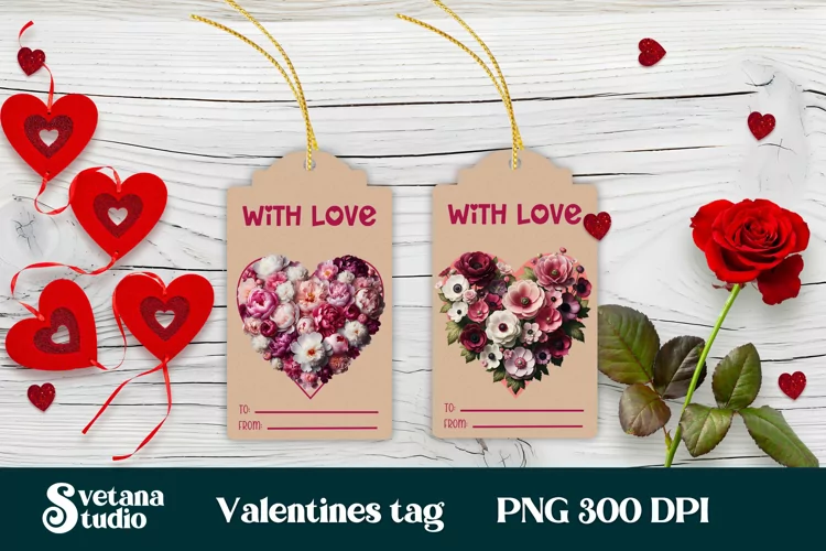 Valentines gift tags printable | Flower peonies gift tag PNG